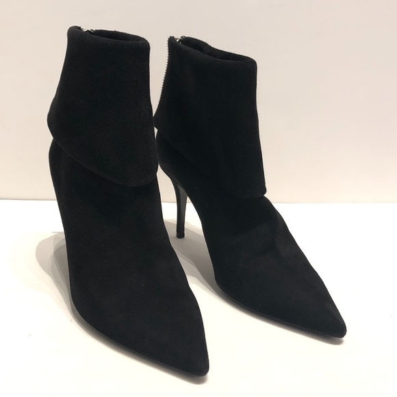 Christian Dior Black Suede Pointed Foldover Bootie - Picture 1 of 13